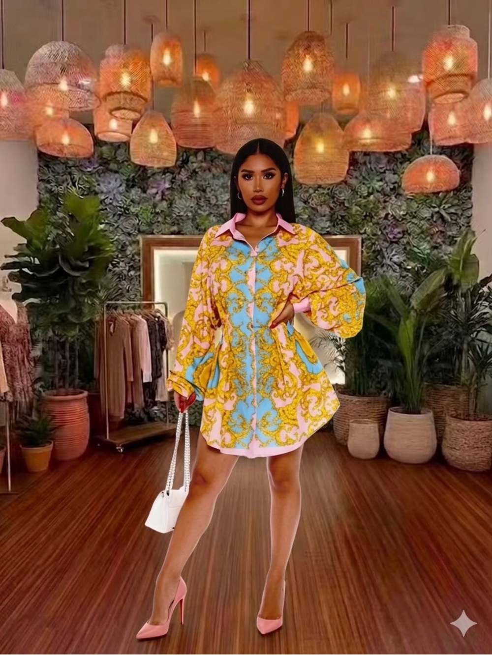 Sexy Chain Links W/A Touch Of Pinks Shirt Dress